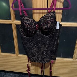 Adore Me Black and Pink Lace Bustier
